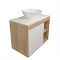 Тумба подвесная с раковиной для ванной 80 см Teymi Nura корпус дуб фасад белый раковина Diamond 48 F15139 1223737