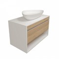 Тумба подвесная с раковиной для ванной 85 см Teymi Ritta корпус белый фасад дуб раковина Ellie 60 F15201 1223799