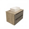 Тумба подвесная с раковиной для ванной 70 см Teymi Helmi фасад серый камень столешница дуб раковина Helmi Mini 38 T60307_T50304 1204271