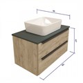 Тумба подвесная с раковиной для ванной 85 см Teymi Helmi фасад дуб столешница графит раковина Helmi 50 T60304_T50302 1204264