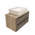 Тумба подвесная с раковиной для ванной 85 см Teymi Helmi фасад серый камень столешница дуб раковина Aina 56 F01110 1207247