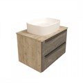 Тумба подвесная с раковиной для ванной 70 см Teymi Helmi фасад серый камень столешница дуб раковина Solli 51 F00356 1206493