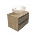 Тумба подвесная с раковиной для ванной 70 см Teymi Helmi фасад серый камень столешница дуб раковина Lori 60 F00202 1206339