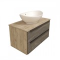 Тумба подвесная с раковиной для ванной 85 см Teymi Helmi фасад серый камень столешница дуб раковина Lori 60 F00204 1206341