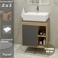 Тумба подвесная с раковиной для ванной 60 см Teymi Nura корпус дуб фасад графит раковина Aina 56 F03471 1211694