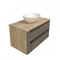Тумба подвесная с раковиной для ванной 85 см Teymi Helmi фасад серый камень столешница дуб раковина Lori 40 F00208 1206345