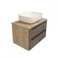 Тумба подвесная с раковиной для ванной 70 см Teymi Helmi фасад серый камень столешница дуб раковина Solli 50 накладная F03281 1211504