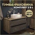 Тумба подвесная с раковиной для ванной 85 см Teymi Helmi фасад серый камень столешница дуб раковина Iva 46 F00350 1206487