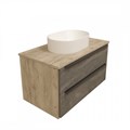 Тумба подвесная с раковиной для ванной 85 см Teymi Helmi фасад серый камень столешница дуб раковина Iva 46 F00350 1206487