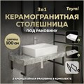 Столешница керамогранитная 100 см серый мрамор с раковиной Teymi Aina 56 кронштейны 2 шт. черные в комплекте F14316 1222882