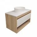 Тумба подвесная с раковиной для ванной 85 см Teymi Ritta корпус дуб фасад белый раковина Martta D36 F15083 1223681