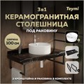 Столешница керамогранитная 100 см черный мрамор с раковиной Teymi Lina Pro D40 кронштейны 2 шт. черные в комплекте F14447 1223013