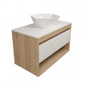 Тумба подвесная с раковиной для ванной 85 см Teymi Ritta корпус дуб фасад белый раковина Diamond 48 F15059 1223657
