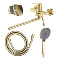 Смеситель для ванны Azario Alanti керамический картридж, длинный излив, с ручным душем, шланг 150 см, золото матовое (AZ-K1732MG) AZ-K1732MG