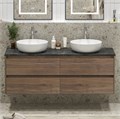Тумба с четырьмя ящиками, столешницей и накладными раковинами подвесная BelBagno KRAFT 140 Rovere Tabacco 202777