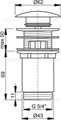A392B Водослив для умывальника clik/clack 5/4, цельнометаллический с переливом и большой белой заглушкой A392B