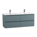 Тумба с четырьмя ящиками и раковиной на две чаши подвесная BelBagno KRAFT 120 Голубой Матовый, раковина BB1200-2-ETL KRAFT-1200-4C-SO-AO;BB1200-2-ETL
