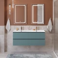 Тумба с четырьмя ящиками и раковиной на две чаши подвесная BelBagno KRAFT 120 Голубой Матовый, раковина BB-8099-120-2 KRAFT-1200-4C-SO-AO;BB-8099-120-2
