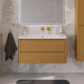 Тумба с раковиной подвесная CEZARES РЕЛАКС (RELAX) 100 Брашированное золото, раковина белая без отверстия под смеситель RELAX-1000-2C-SO-BORO-P;CZR-1000/480-LV-MR-NV-W0
