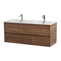 Тумба с раковиной на две чаши подвесная BelBagno KRAFT 120 Rovere Tabacco , раковина белая KRAFT-1200-2C-SO-2-RT;BB1200-2-ETL
