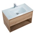Тумба cо стеклянной раковиной подвесная с одним ящиком и одной открытой полкой BelBagno KRAFT 90 Rovere Nebrasca Nature, раковина белая KRAFT-900-1C-SO-RNN
