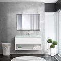 Тумба cо стеклянной раковиной подвесная с одним ящиком и одной открытой полкой BelBagno KRAFT 90 Bianco Opaco, раковина белая KRAFT-900-1C-SO-BO