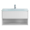 Тумба cо стеклянной раковиной подвесная с одним ящиком и одной открытой полкой BelBagno KRAFT 90 Bianco Opaco, раковина белая KRAFT-900-1C-SO-BO