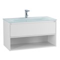 Тумба cо стеклянной раковиной подвесная с одним ящиком и одной открытой полкой BelBagno KRAFT 90 Bianco Opaco, раковина белая KRAFT-900-1C-SO-BO
