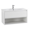 Тумба c раковиной подвесная с одним ящиком и одной открытой полкой BelBagno KRAFT 80 Bianco Opaco, раковина белая KRAFT-800-1C-SO-BO;BB800ETL