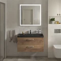 Тумба с раковиной подвесная BelBagno AURORA 90 Rovere Tabacco, раковина чёрная AURORA-900-2C-SO-RT;BB900/450-LV-ART-AST-NERO