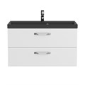 Тумба с раковиной подвесная BelBagno AURORA 90 Bianco Lucido, раковина чёрная AURORA-900-2C-SO-BL;BB900/450-LV-ART-AST-NERO
