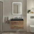 Тумба с раковиной подвесная BelBagno AURORA 80 Rovere Tabacco, раковина чёрная AURORA-800-2C-SO-RT;BB800/450-LV-ART-AST-NERO