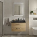 Тумба с раковиной подвесная BelBagno AURORA 80 Rovere Nebrasca Nature, раковина чёрная AURORA-800-2C-SO-RNN;BB800/450-LV-ART-AST-NERO