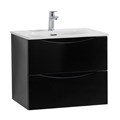 Тумба с раковиной подвесная BelBagno MARINO-CER-MINI 70 Nero Lucido, раковина белая MARINO-CER-MINI-700-2C-SO-NL-P;BB-8099-3-70