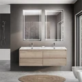 Тумба с четырьмя ящиками и раковиной на две чаши подвесная BelBagno KRAFT 140 Rovere Galifax Bianco , раковина белая KRAFT-1400-4C-SO-2-RGB;BB1400-2-ETL