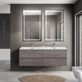 Тумба с четырьмя ящиками и раковиной на две чаши подвесная BelBagno KRAFT 140 Cemento Grigio , раковина белая KRAFT-1400-4C-SO-2-CG;BB1400-2-ETL