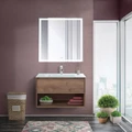Тумба cо стеклянной раковиной подвесная с одним ящиком и одной открытой полкой BelBagno KRAFT 80 Rovere Tabacco, раковина белая KRAFT-800-1C-SO-RT
