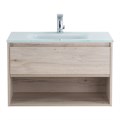 Тумба cо стеклянной раковиной подвесная с одним ящиком и одной открытой полкой BelBagno KRAFT 80 Rovere Galifax Bianco, раковина белая KRAFT-800-1C-SO-RGB