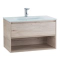 Тумба cо стеклянной раковиной подвесная с одним ящиком и одной открытой полкой BelBagno KRAFT 80 Rovere Galifax Bianco, раковина белая KRAFT-800-1C-SO-RGB