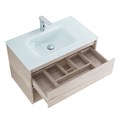 Тумба cо стеклянной раковиной подвесная с одним ящиком и одной открытой полкой BelBagno KRAFT 80 Rovere Galifax Bianco, раковина белая KRAFT-800-1C-SO-RGB