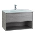 Тумба cо стеклянной раковиной подвесная с одним ящиком и одной открытой полкой BelBagno KRAFT 80 Cemento Grigio, раковина белая KRAFT-800-1C-SO-CG