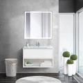 Тумба cо стеклянной раковиной подвесная с одним ящиком и одной открытой полкой BelBagno KRAFT 80 Bianco Opaco, раковина белая KRAFT-800-1C-SO-BO