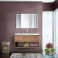 Тумба cо стеклянной раковиной подвесная с одним ящиком и одной открытой полкой BelBagno KRAFT 100 Rovere Tabacco, раковина белая KRAFT-1000-1C-SO-RT