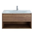 Тумба cо стеклянной раковиной подвесная с одним ящиком и одной открытой полкой BelBagno KRAFT 100 Rovere Tabacco, раковина белая KRAFT-1000-1C-SO-RT