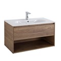 Тумба c раковиной подвесная с одним ящиком и одной открытой полкой BelBagno KRAFT 100 Rovere Tabacco, раковина белая KRAFT-1000-1C-SO-RT;BB1000ETL