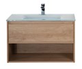 Тумба c раковиной подвесная с одним ящиком и одной открытой полкой BelBagno KRAFT 100 Rovere Nebrasca Nature, раковина белая KRAFT-1000-1C-SO-RNN;BB1000ETL