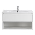 Тумба c раковиной подвесная с одним ящиком и одной открытой полкой BelBagno KRAFT 100 Bianco Opaco, раковина белая KRAFT-1000-1C-SO-BO;BB1000ETL