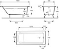 E2946-00 PARALLEL Ванна чугунная 150x70 см с антискользящим покрытием, без отверстий для ручек, без ножек, белая E2946-00