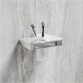 Стакан для зубных щёток Lemark GLASS LINE с держателем, хром/белое стекло (9731034) 9731034