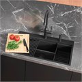Кухонная мойка Lemark IORDANA 780 прямоугольная из нержавеющей стали с аксессуарами в комплекте: ролл-мат, коландер, разделочная доска цвет: чёрный матовый (9932120) 9932120